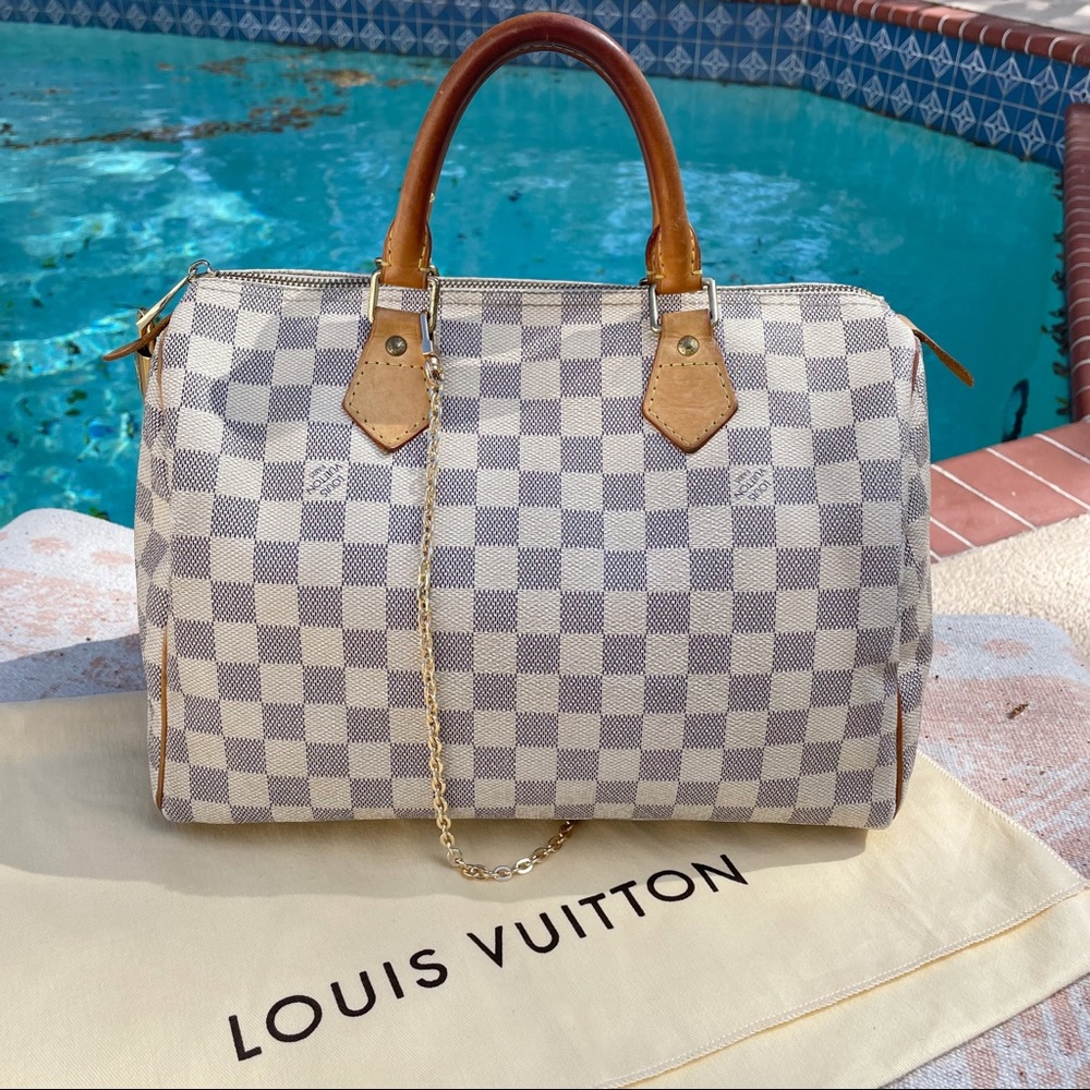 Louis Vuitton White and Brown Checkered Tote - Picture 4 of 15